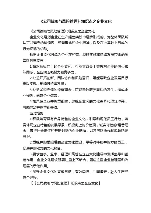 《公司战略与风险管理》知识点之企业文化