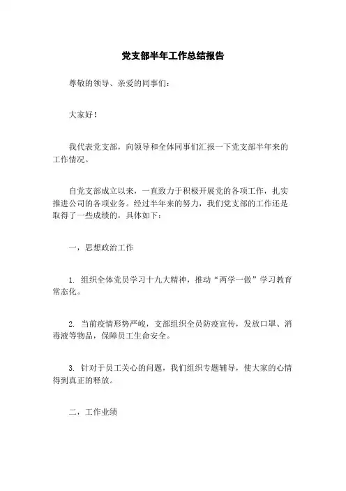 党支部半年工作总结报告