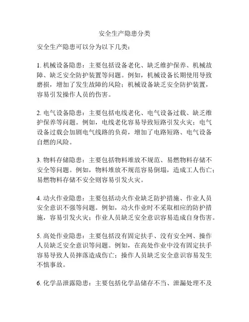 安全生产隐患分类