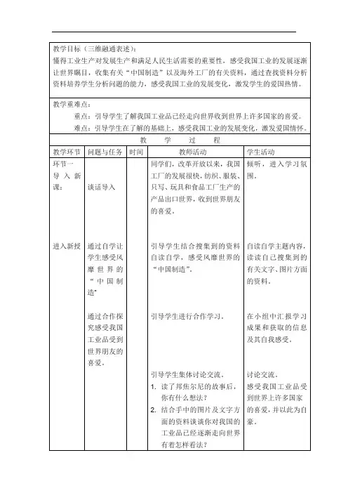 六年品德与社会 → 风糜世界的中国制造教案