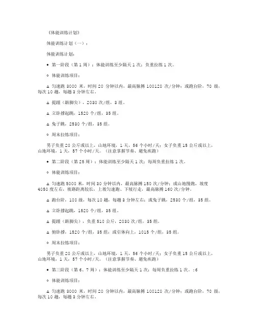 体能训练计划(3篇)