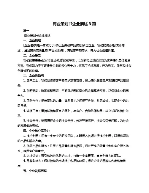 商业策划书企业描述3篇