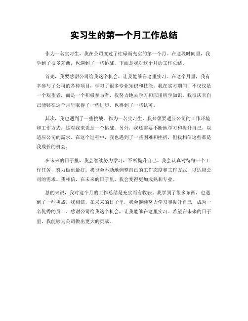 实习生的第一个月工作总结