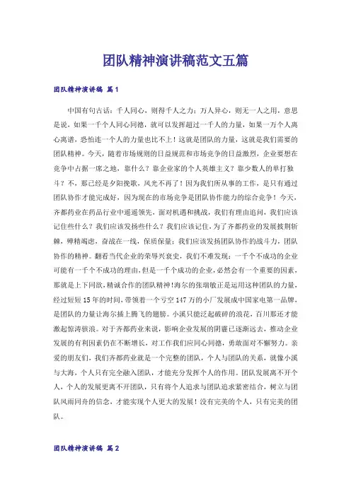 团队精神演讲稿范文五篇
