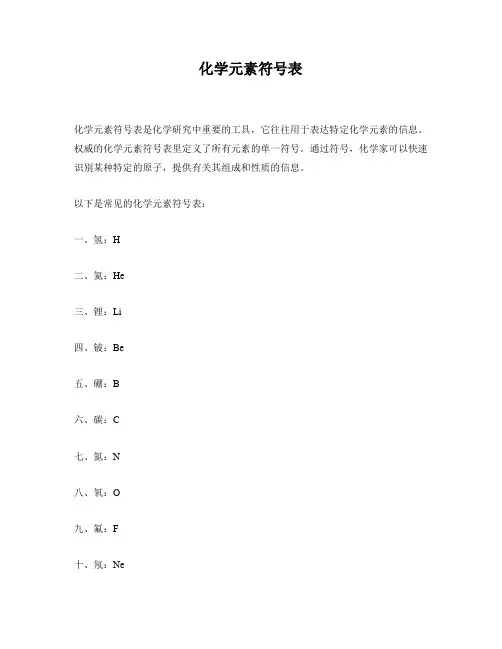 化学元素符号表