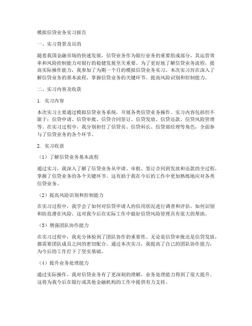 模拟信贷业务实习报告