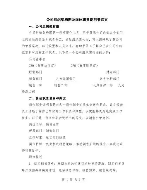 公司组织架构图及岗位职责说明书范文（2篇）