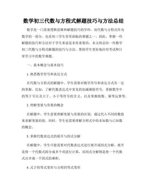 数学初三代数与方程式解题技巧与方法总结