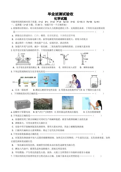 2020年哈尔滨市松雷中学九年级(下)中考化学测试题(三模)