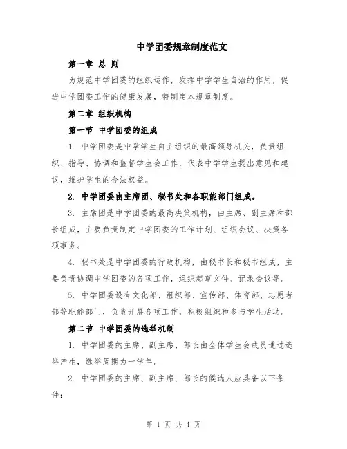 中学团委规章制度范文