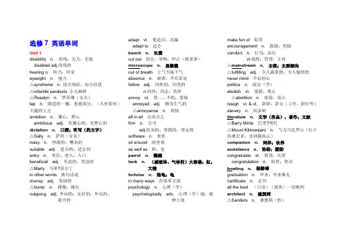 人教版高中英语选修七词汇表