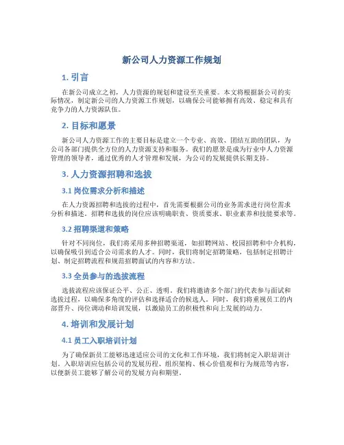 新公司人力资源工作规划
