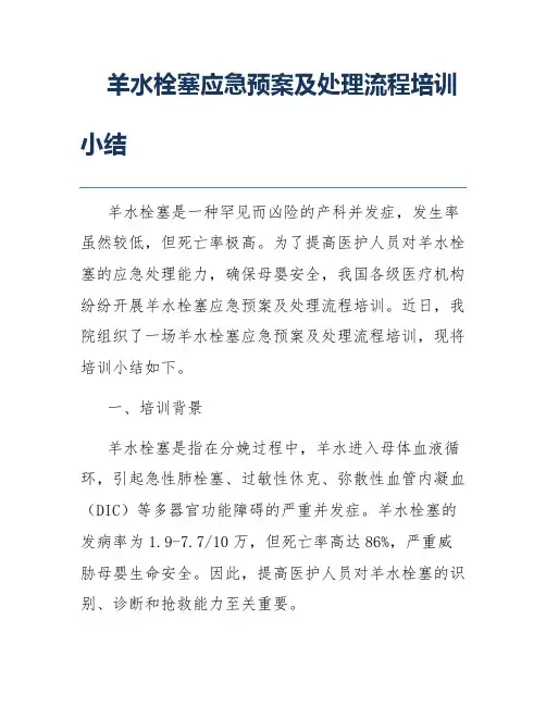 羊水栓塞应急预案及处理流程培训小结