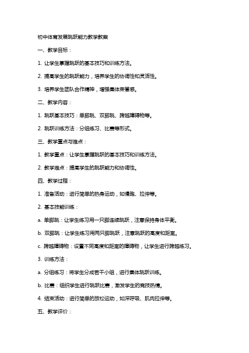 初中体育发展跳跃能力教学教案