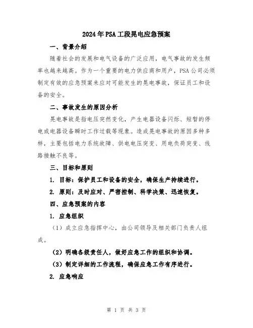 2024年PSA工段晃电应急预案