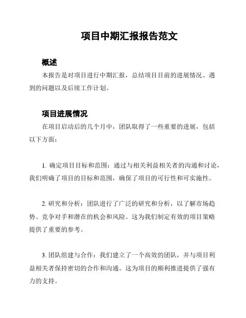 项目中期汇报报告范文