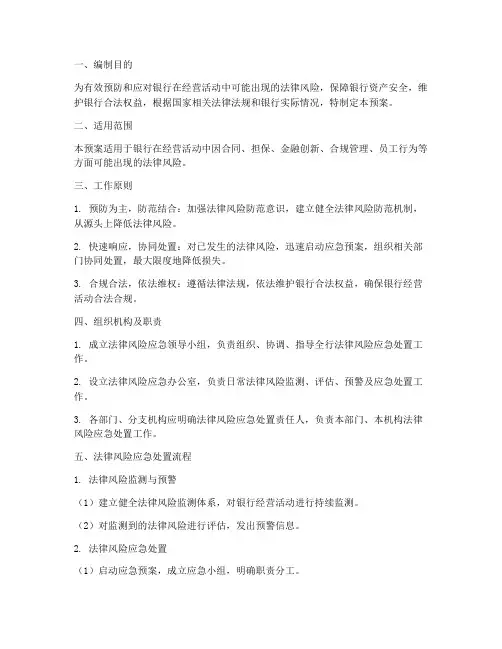 银行法律风险应急预案