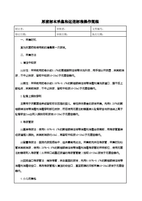 医院尿液标本采集和运送标准操作规程