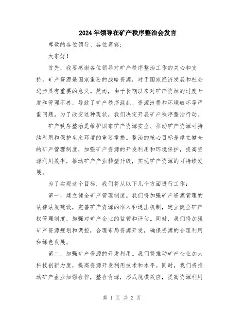 2024年领导在矿产秩序整治会发言