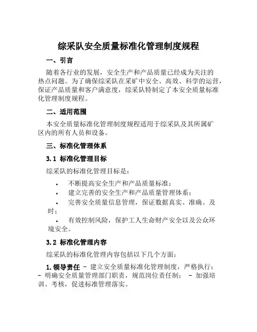 综采队安全质量标准化管理制度规程