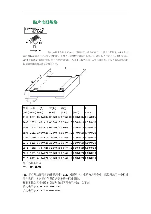 贴片电阻规格、封装、尺寸