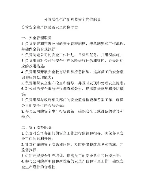 分管安全生产副总监安全岗位职责
