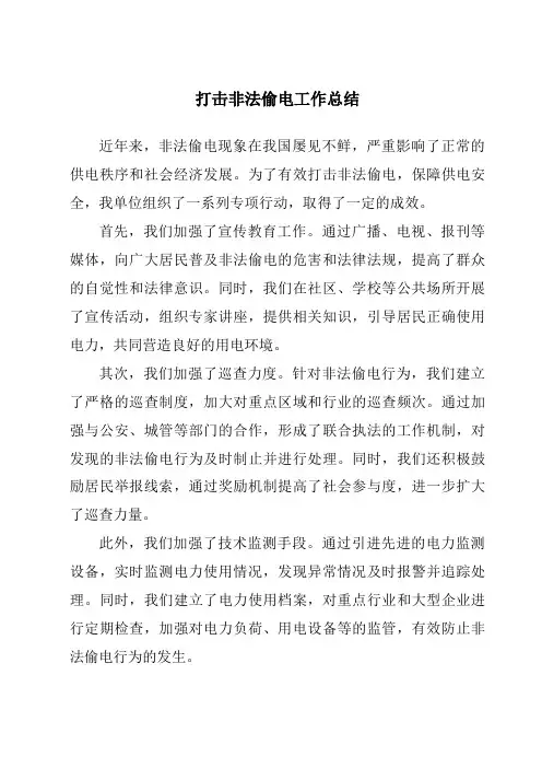 打击非法偷电工作总结