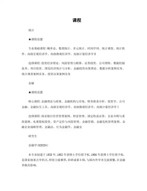 厦门大学本科金融专业上课科目