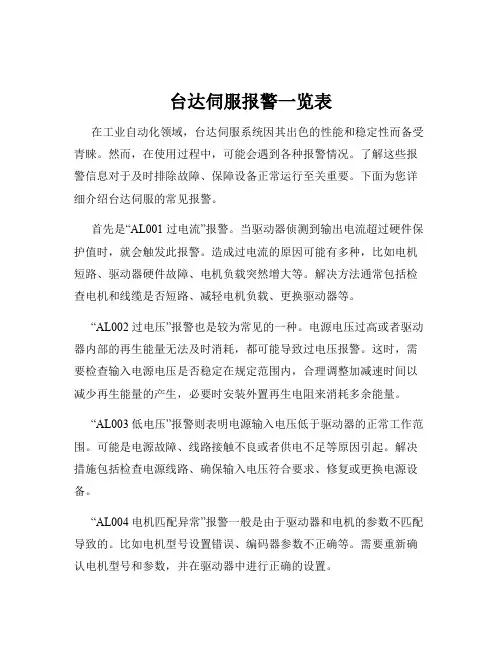 台达伺服报警一览表