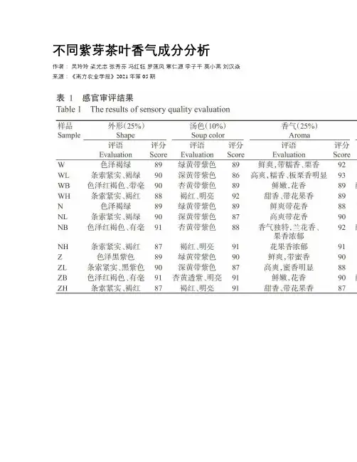 不同紫芽茶叶香气成分分析