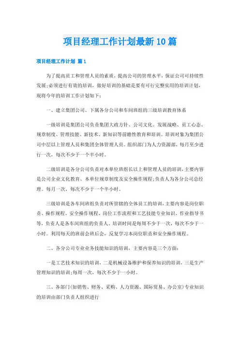 项目经理工作计划最新10篇