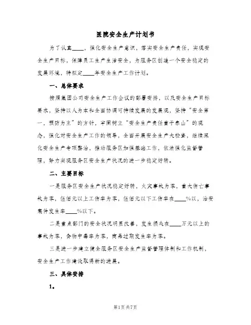 医院安全生产计划书(6篇)
