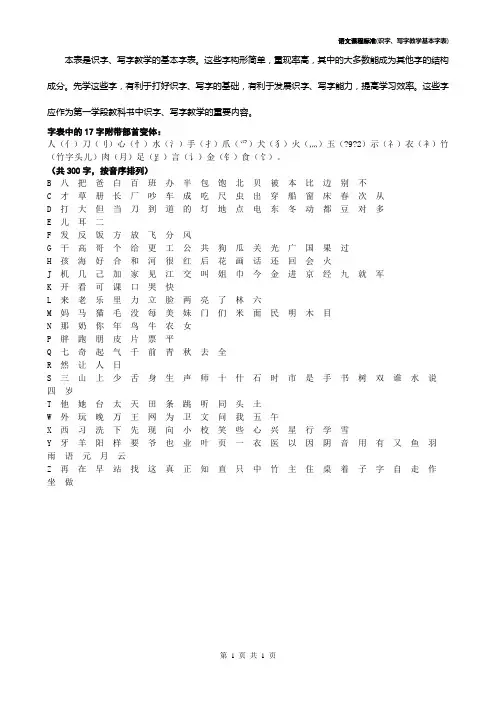 义务教育新课程标准(2011版)语文(附录识、写字基本字表)