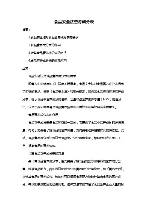 食品安全法营养成分表