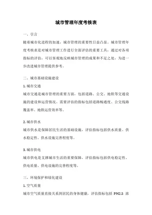 城市管理年度考核表