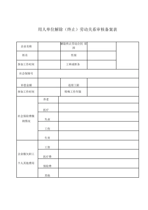 解除终止劳动合同职工备案登记表2013