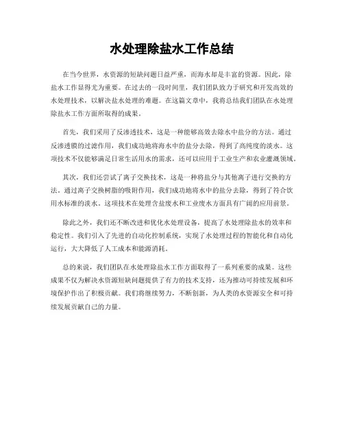 水处理除盐水工作总结
