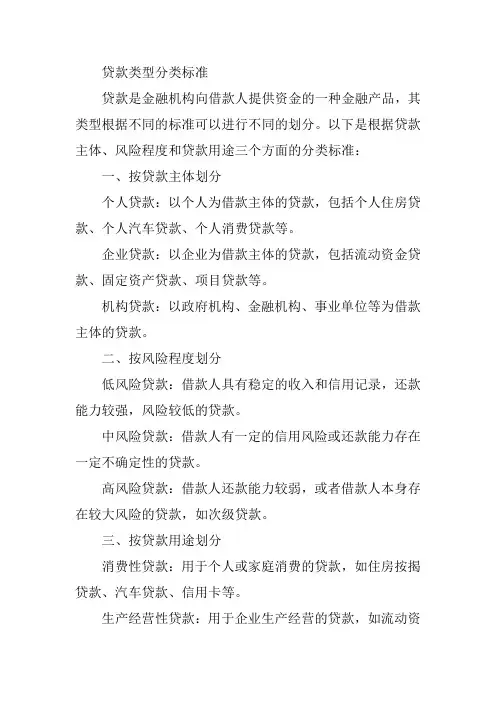 贷款类型分类标准