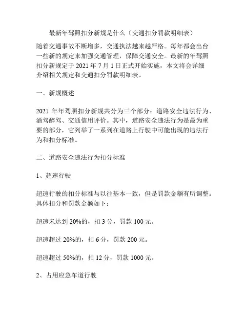 最新年驾照扣分新规是什么(交通扣分罚款明细表)