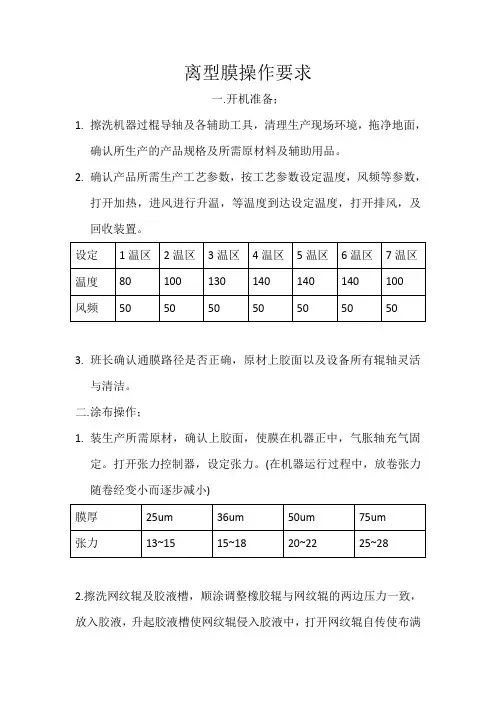 离型膜操作要求