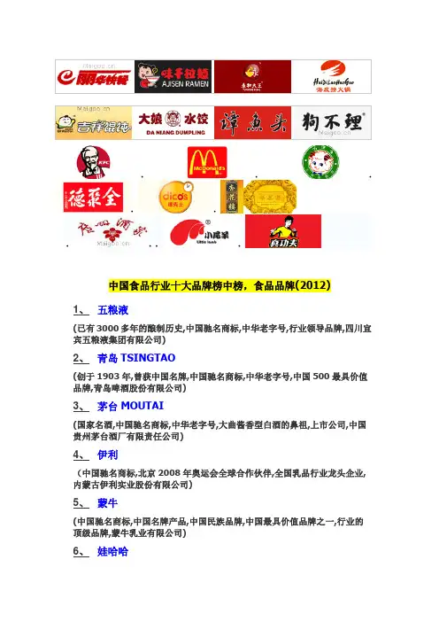 中国食品行业十大品牌榜中榜