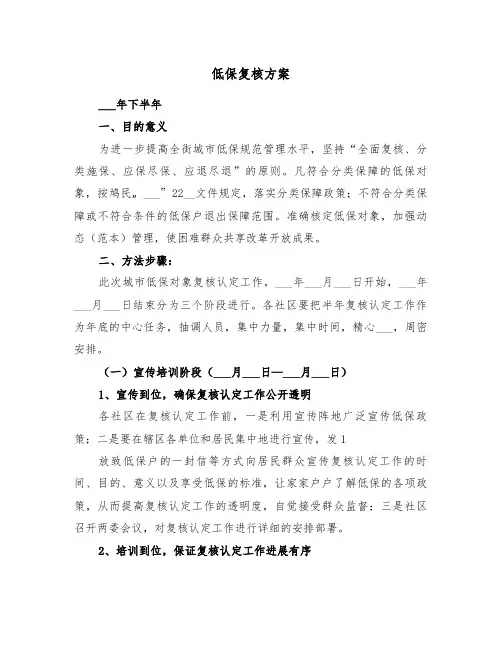 低保复核方案（3篇）