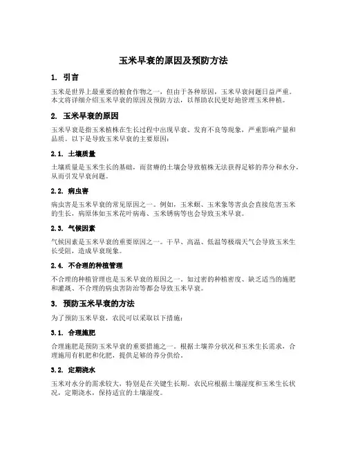 玉米早衰的原因及预防方法