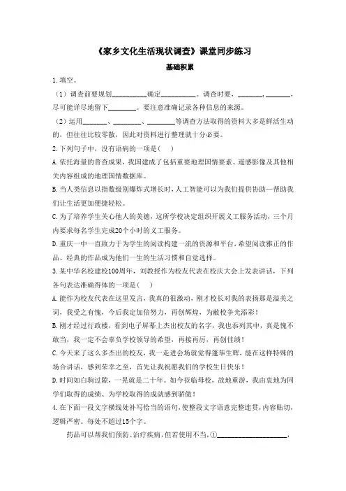 《家乡文化生活现状调查》课堂同步练习