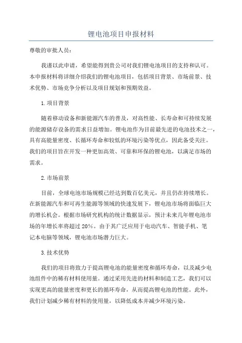 锂电池项目申报材料