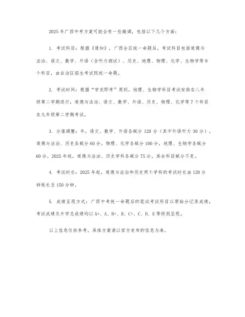2025年广西中考方案