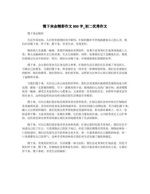 慢下来会精彩作文800字_初二优秀作文