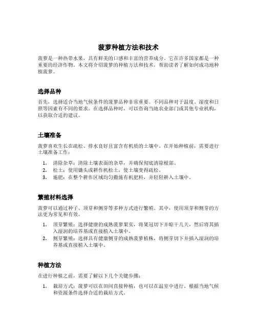 菠萝种植方法和技术