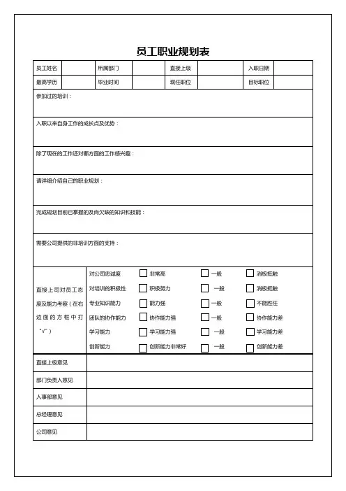 员工职业生涯规划表