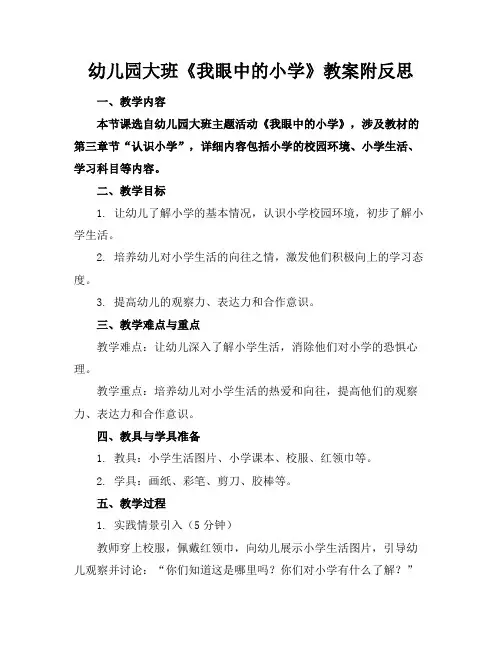 幼儿园大班《我眼中的小学》教案附反思